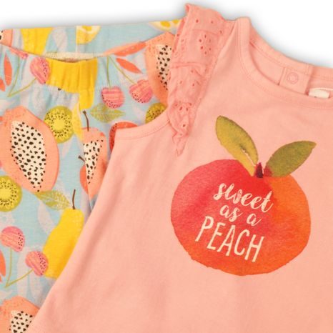 KOJENECKÝ SET DÍVČÍ - TRIČKO A KALHOTY, MINOTI, FRUITS 4, RŮŽOVÁ
