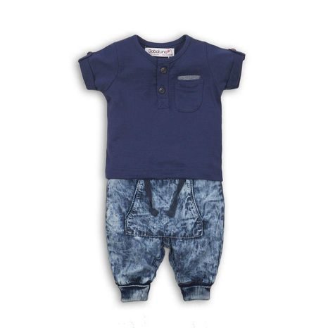 Dojčenský set: džínsy, tričko, Minoti, safari 8, tmavě modrá 