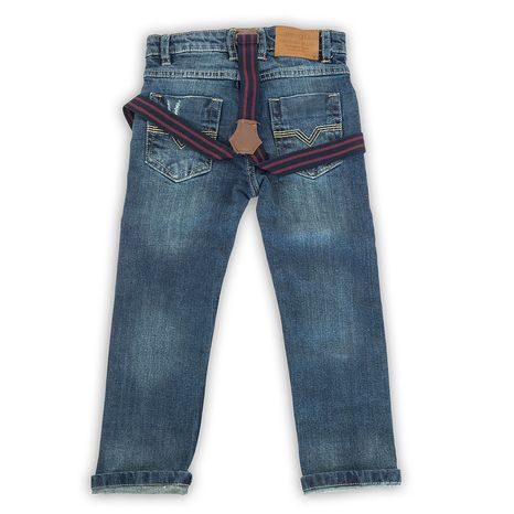 PANTALONI DIN DENIM CU BRETELE, MINOTI, TRADE 12, ALBASTRU