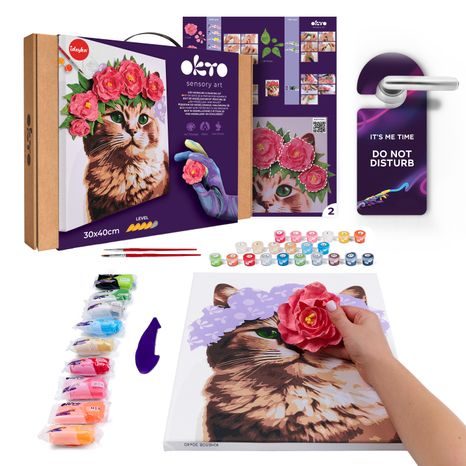 KREATIVNÍ SADA OKTO 3D OBRAZ KOČKA S KVĚTINOVOU KORUNKOU