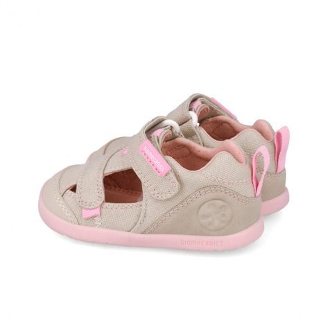 DIEVČENSKÉ BAREFOOT SANDÁLE LONA BASICA BEIGE Y ROSA BIOMECANICS 262191-F884