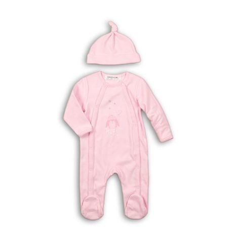 Overal dojčenský bavlnený s čiapočkou, Minoti, PENGUIN 4, růžová