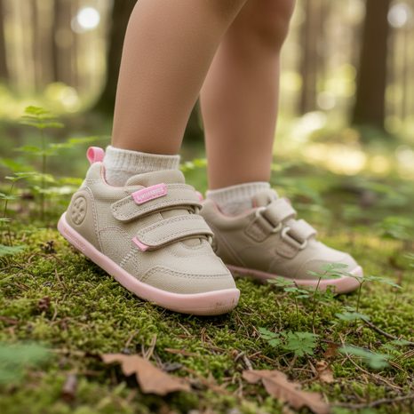 TENISI BAREFOOT DIN PÂNZĂ PENTRU FETE LONA BASICA BEIGE Y ROSA BIOMECANISC 262190-F884