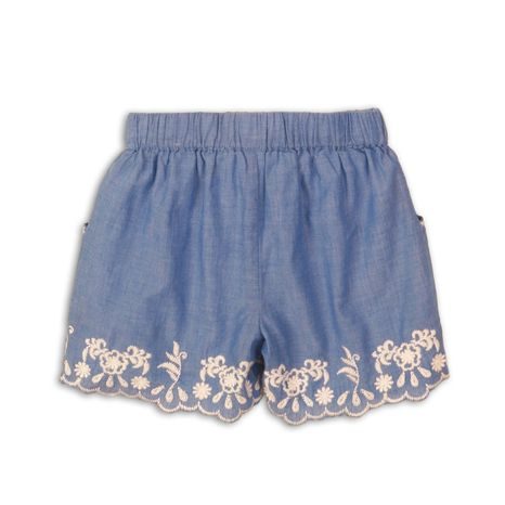 PANTALONI SCURȚI PENTRU FETE, DIN BUMBAC, CU BRODERIE, MINOTI, PICNIC 5, ALBASTRU