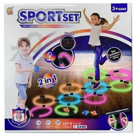 SADA SVÍTÍCÍCH SKÁKACÍCH KROUŽKŮ A HÁZECÍCH PYTLÍKŮ V BAREVNÉM PROVEDENÍ