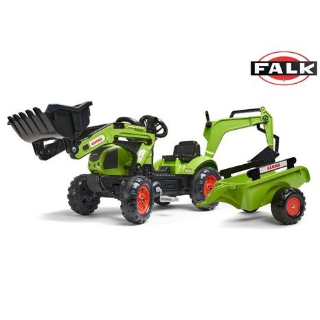 Šlapací traktor Claas Arion s nakladačom, rýpadlom a vlečkou, Falk, W011260