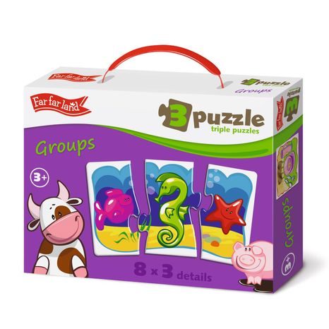 KRABICE S NAUČNÝM PUZZLE FAR FAR LAND TROJICE SKUPINKY SE 24 DÍLKY