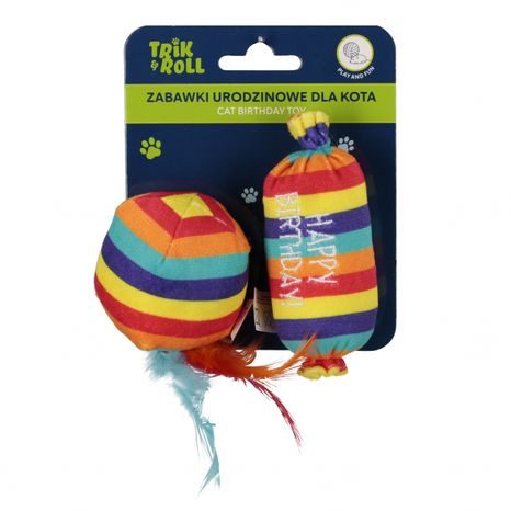 SET DVOU TEXTILNÍCH NAROZENINOVÝCH HRAČEK PRO KOČKY O VELIKOSTI 10 CM A 13 CM