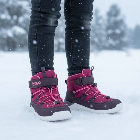 DĚTSKÉ ZIMNÍ BAREFOOTOVÉ BOTY S MEMBRÁNOU BUGGA CHRIS BURGUNDY B00190-16