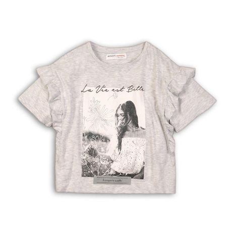 Tricou pentru fete cu mânecă scurtă, Minoti, Hydrangea 5, gri