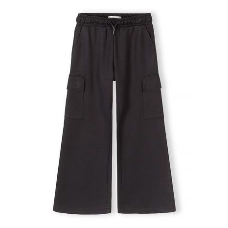 PANTALONI DE TRENING PENTRU FETE, LARGI, CARGO, CU TALIE ELASTICĂ ȘI ȘNUR DE STRÂNGERE MINOTI 30SCUBA157, NEGRI