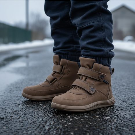 DĚTSKÉ CELOROČNÍ BAREFOOT BOTY BUGGA KIVO BROWN B00199-18