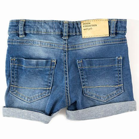 PANTALONI SCURȚI DIN DENIM PENTRU FETE CU ELASTIC, MINOTI, TG DSHORT 1, ALBASTRU