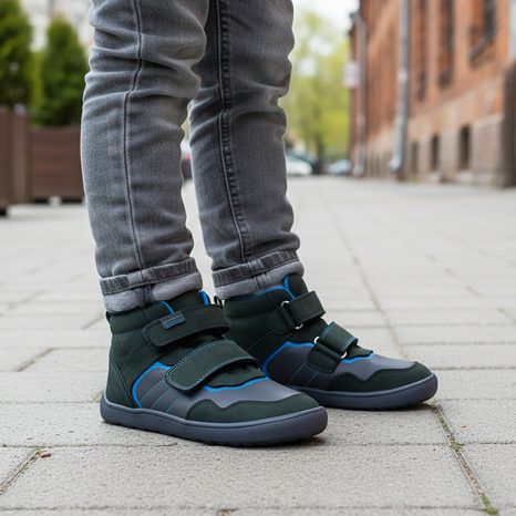 CHLAPČENSKÁ CELOROČNÁ OBUV BAREFOOT HARDY DENIM, PROTETIKA, TMAVOMODRÁ