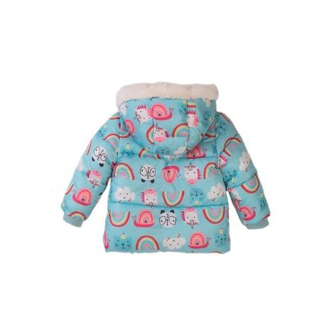 KABÁT DÍVČÍ PUFFA PODŠITÁ CHLUPEM, MINOTI, POM 1, SVĚTLE MODRÁ