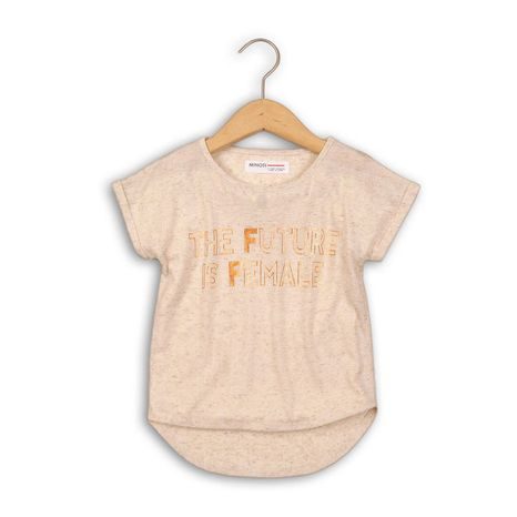 TRIČKO DÍVČÍ S KRÁTKÝM RUKÁVEM, MINOTI, SHIMMER 6, BÉŽOVÁ