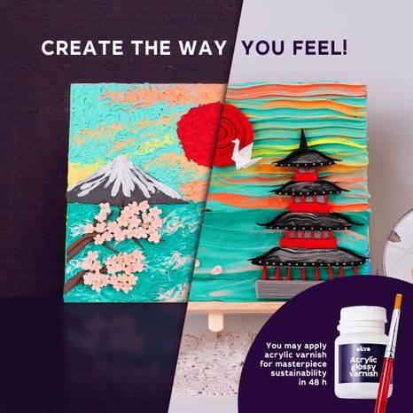 DETAILNÍ POHLED NA PLASTICKOU 3D STRUKTURU HOTOVÉHO OBRAZU S JAPONSKÝM MOTIVEM