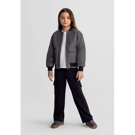 PANTALONI DE TRENING PENTRU FETE, LARGI, CARGO, CU TALIE ELASTICĂ ȘI ȘNUR DE STRÂNGERE MINOTI 30SCUBA157, NEGRI