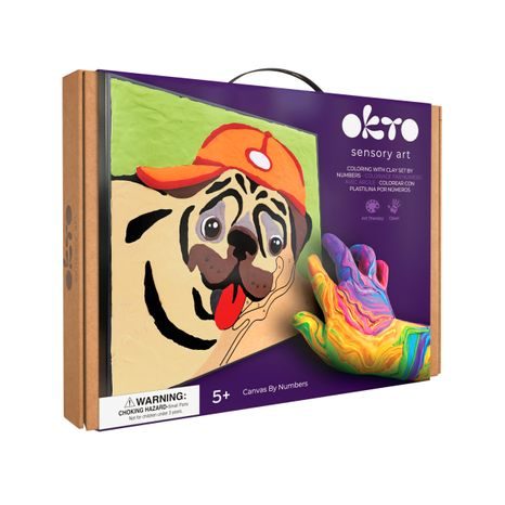 PŘEDNÍ STRANA KRABICE OKTO MALOVÁNÍ HMOTOU PODLE ČÍSEL MOTIV BULDOČEK 29X29 CM