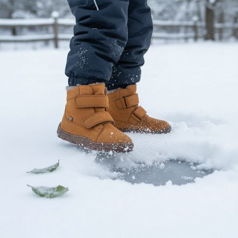 GHETE DE IARNĂ BAREFOOT PENTRU COPII ZERU TEX FURRY COGNAC FRODDO G2110151-2