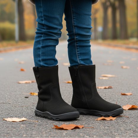DÍVČÍ ZIMNÍ BAREFOOT KOZAČKY  ZERU TEX BOOT BLACK G3160257-1
