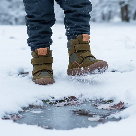 DĚTSKÉ ZIMNÍ BAREFOOT BOTY TEX WINTER OLIVE, FRODDO, G3160233-2, OLIVOVÁ