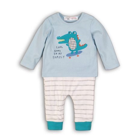 Set pentru sugari din bumbac cu tricou și pantaloni, Minoti, RECESS 3, albastru deschis