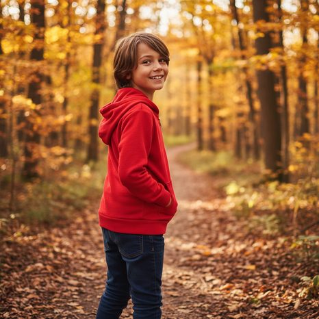 CHLAPČENSKÁ MIKINA S KAPUCŇOU PO CELEJ DĹŽKE, MINOTI, 9ZIPEMB 5, ČERVENÁ