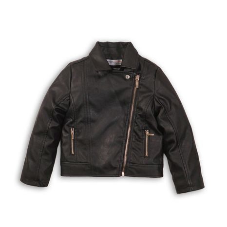 Jachetă pentru fetițe din imitaţie de piele Biker, Minoti, PETAL 10, neagra 