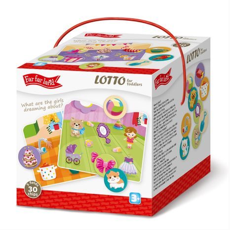 DĚTSKÉ LOTTO PRO DÍVKY FAR FAR LAND V PRAKTICKÉM PŘENOSNÉM BOXU S RUKOJETÍ