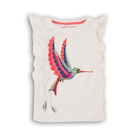 Tricou pentru fete cu mânecă scurtă, Minoti, Parrot 6, alb