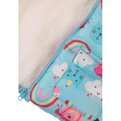 KABÁT DÍVČÍ PUFFA PODŠITÁ CHLUPEM, MINOTI, POM 1, SVĚTLE MODRÁ