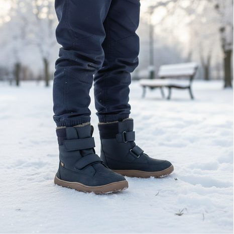 CHLAPECKÉ ZIMNÍ BAREFOOT BOTY ZERU TEX WINTER DARK BLUE, FRODDO, G3160240, TMAVĚ MODRÁ