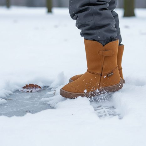 DĚTSKÉ ZIMNÍ BAREFOOT BOTY TEX SUEDE COGNAC G3160250-2