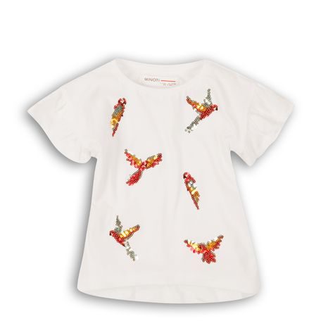 Tricou pentru fete cu mânecă scurtă, Minoti, Parrot 2, alb