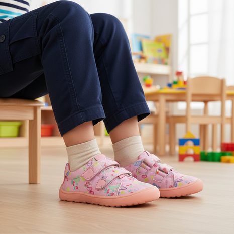 DIEVČENSKÉ BAREFOOT TENISKY KORO BUTTERFLY PROTETIKA MOTÝLIKY RUŽOVÉ