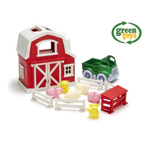 Fermă cu casă, mașină de jucărie și animale, Green Toys, W009287