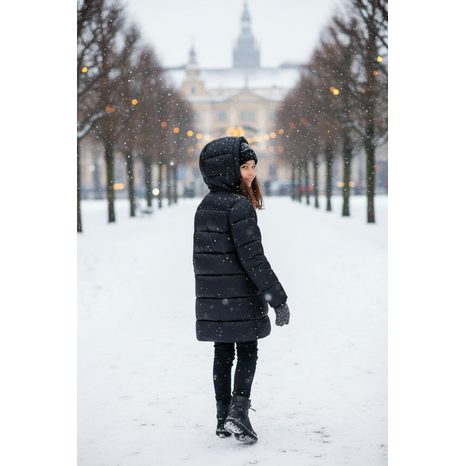 KABÁT DÍVČÍ NYLONOVÝ PUFFA PODŠITÝ MICROFLEECEM, MINOTI, 12COAT 2, ČERNÁ