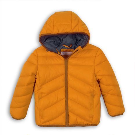 Kabát fiúk puffa, minoti, bw pad 42 sárga, tmavá podšívka, bunda vypadá jako flekatá, proto je nízká cena