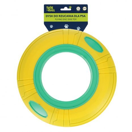 ŽLUTÝ LÉTAJÍCÍ DISK PRO PSY Z PRUŽNÉHO A BEZPEČNÉHO MATERIÁLU O PRŮMĚRU 25 CM