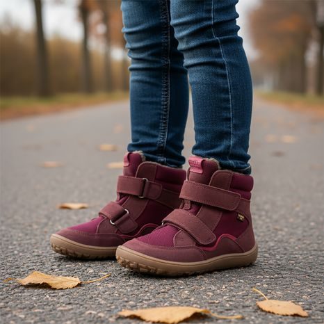 DÍVČÍ ZIMNÍ BAREFOOT BOTY TEX WINTER BORDEAUX, FRODDO, G3160233-7, ČERVENÁ