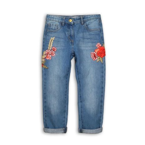 Nohavice dievčenské džínsové s výšivkami, Minoti, UTILITY 9, modrá 