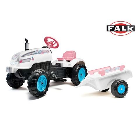 Pedálos traktor iparvágányral és nyitható motorháztetővel fehér, Falk, W011257