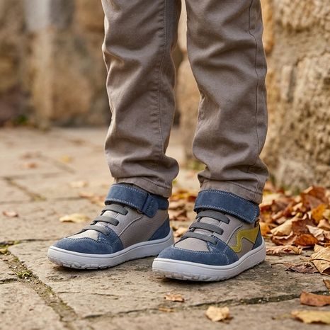 GYEREK EGÉSZ ÉVBEN HORDHATÓ BOKASZÁRÚ BAREFOOT CIPŐ TEX GO GREY/BLUE FRODDO G3110265