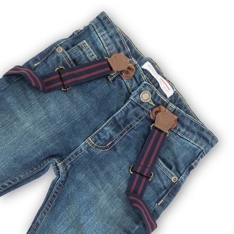 PANTALONI DIN DENIM CU BRETELE, MINOTI, TRADE 12, ALBASTRU