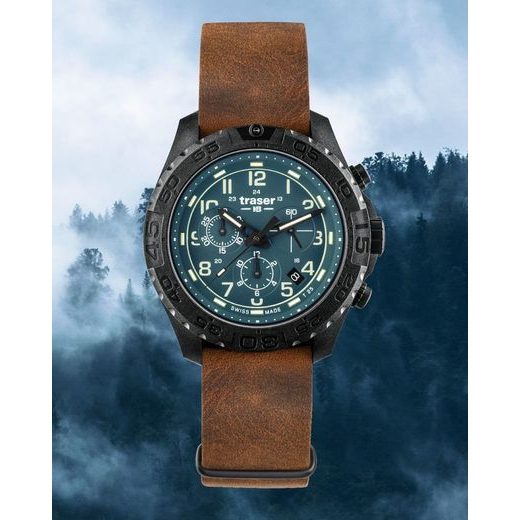 TRASER P96 OUTDOOR PIONEER EVOLUTION CHRONO PETROL KŮŽE - SPORT - HODINKY