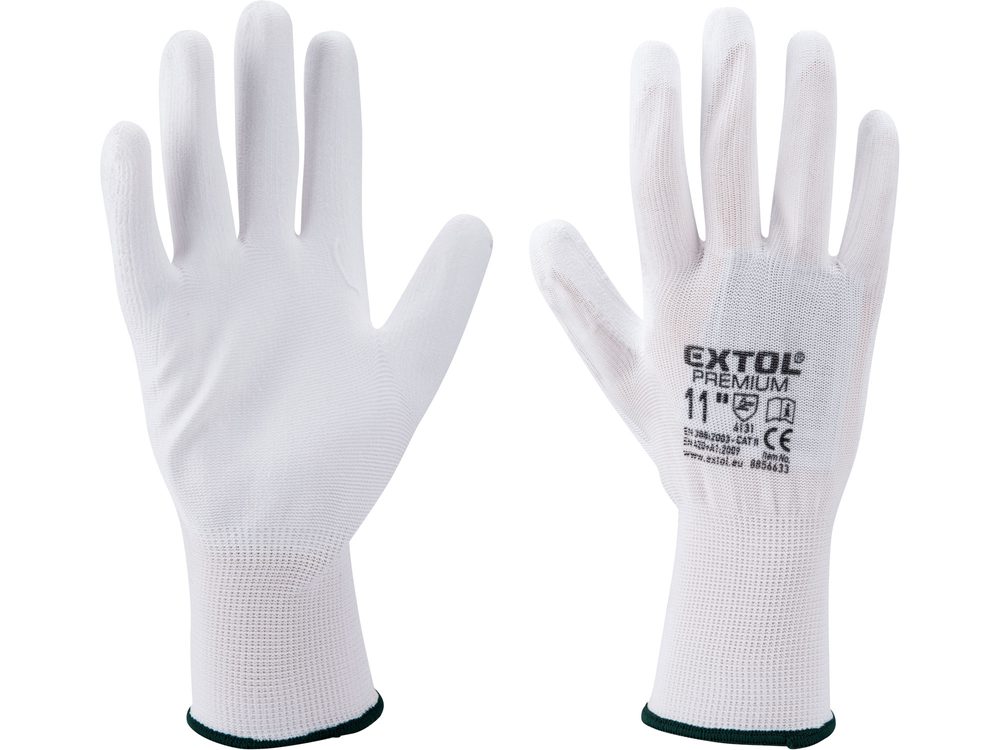 EXTOL PREMIUM 8856631 - rukavice z polyesteru polomáčené v PU, bílé, velikost 9