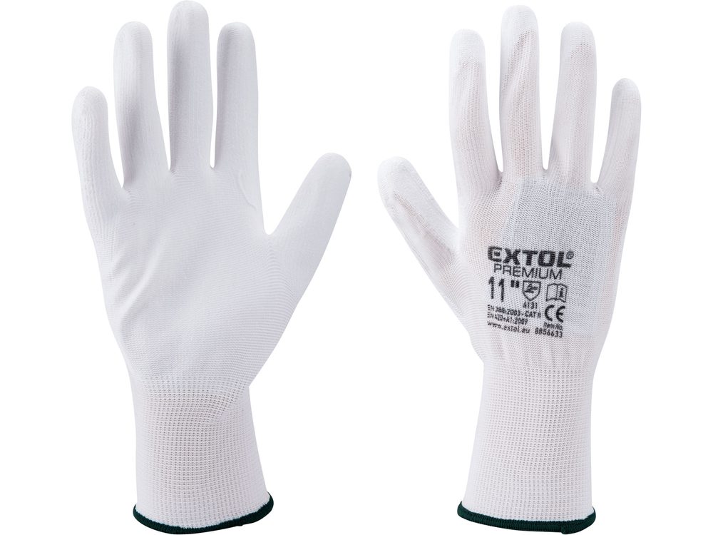 EXTOL PREMIUM 8856632 - rukavice z polyesteru polomáčené v PU, bílé, velikost 10