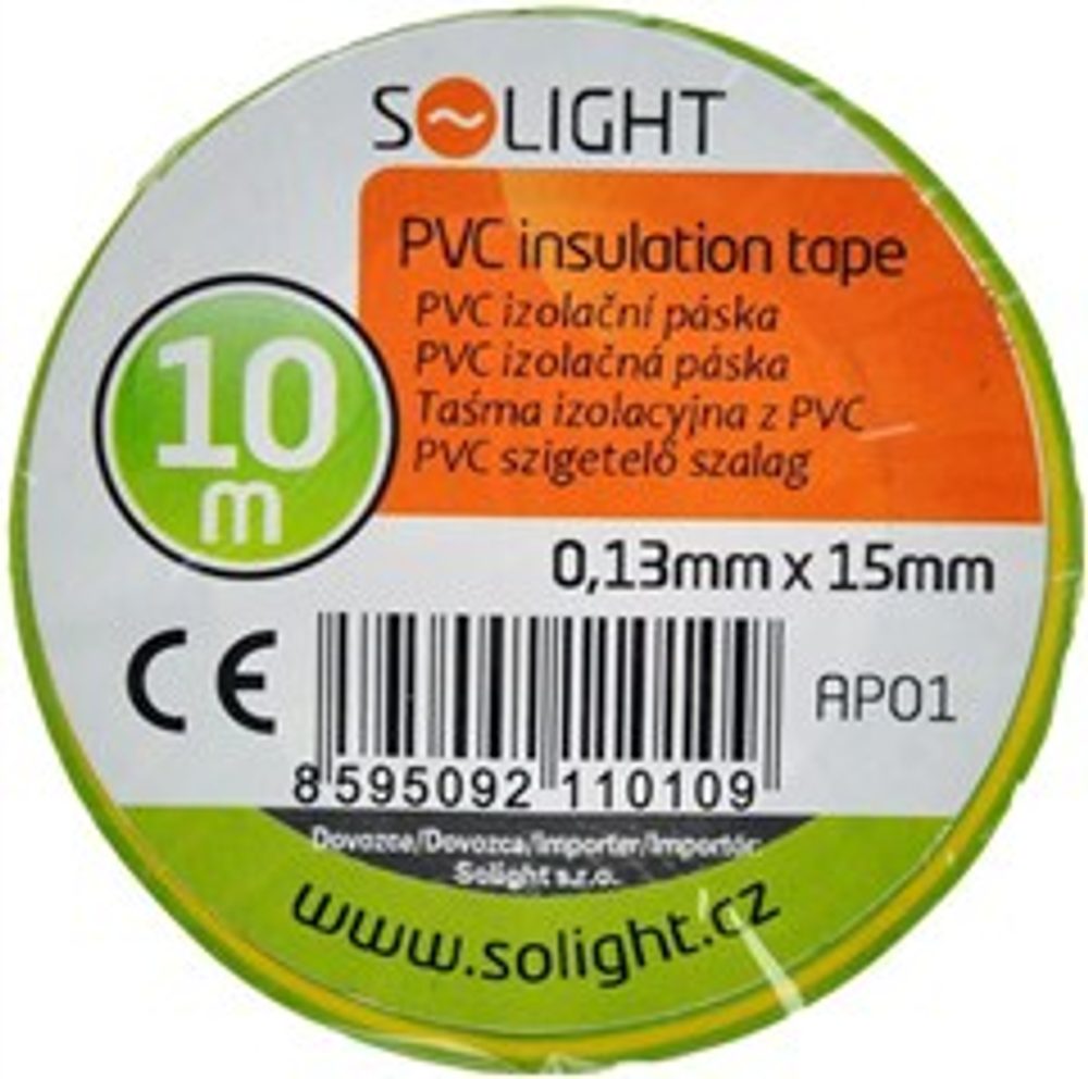 SOLIGHT Izolační páska 15 mm x 10m, žlutozelená