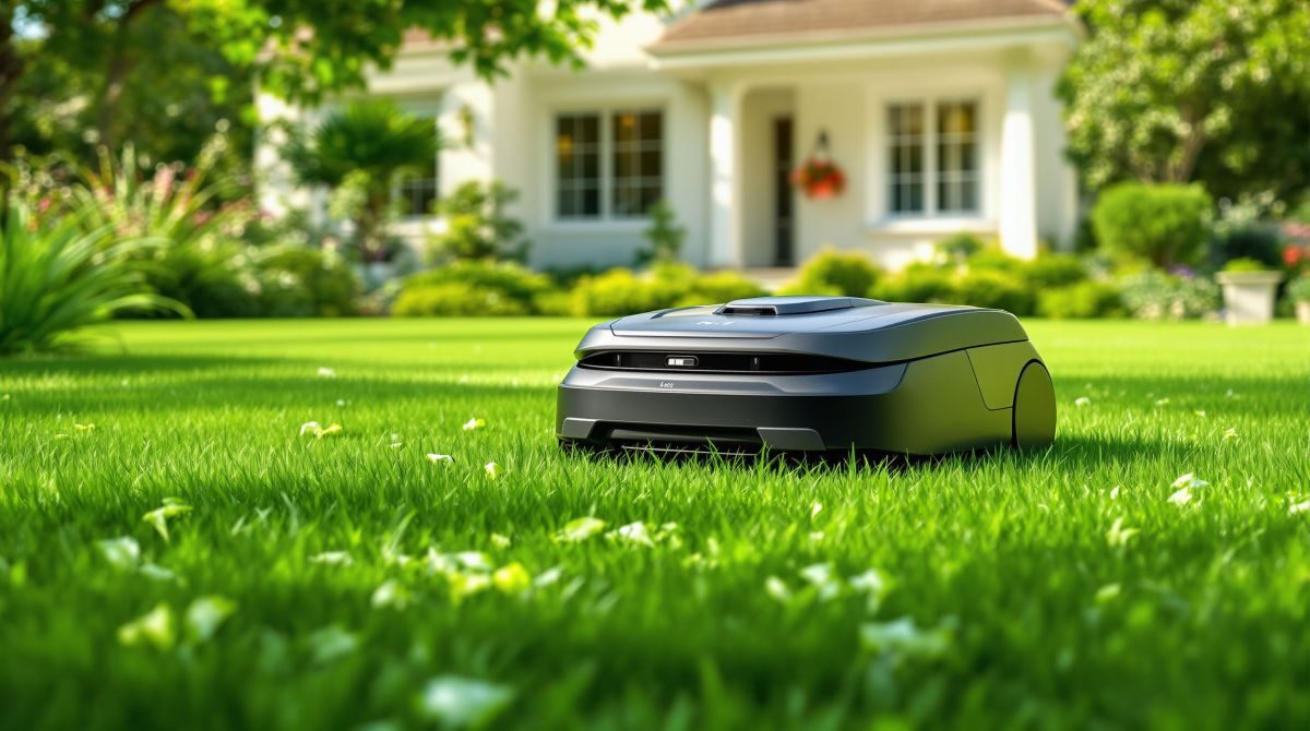 robotická sekačka seká a zároveň mulčuje trávník
